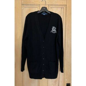 Ralph Lauren Blue Label Womens Dark Academia Crest Cardigan Size XL Black FA EXC